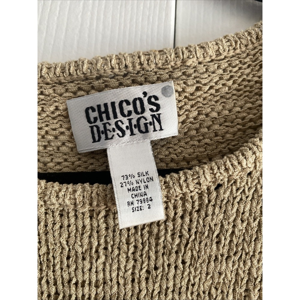 Chicos Design‎ 2 Womens Large Tan Knit Silk Blend Sweater - Picture 3 of 6